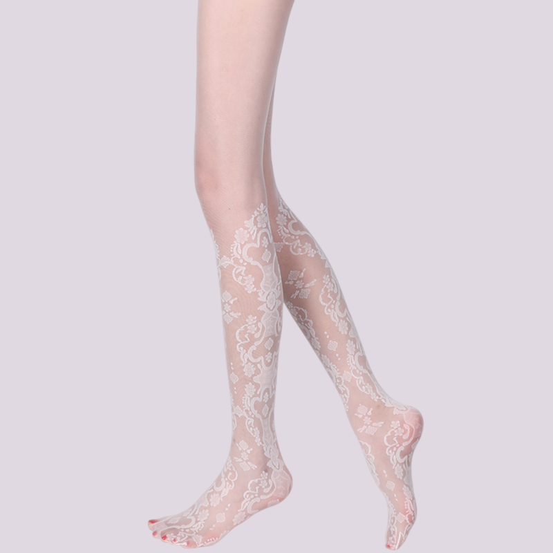 Elegant Hollow Floral Jacquard Thin Stockings Pattern Pantyhose