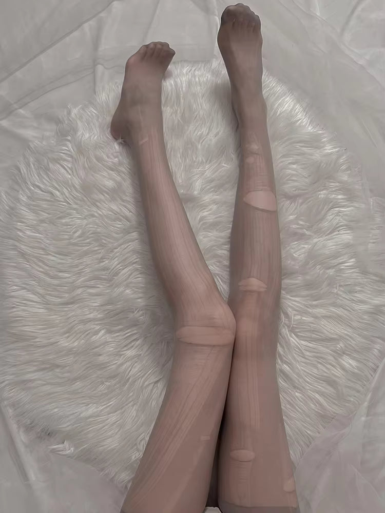 Sexy Slit Silk-Free Stockings Ultra-Thin Pantyhose With Holes for Women Unisex