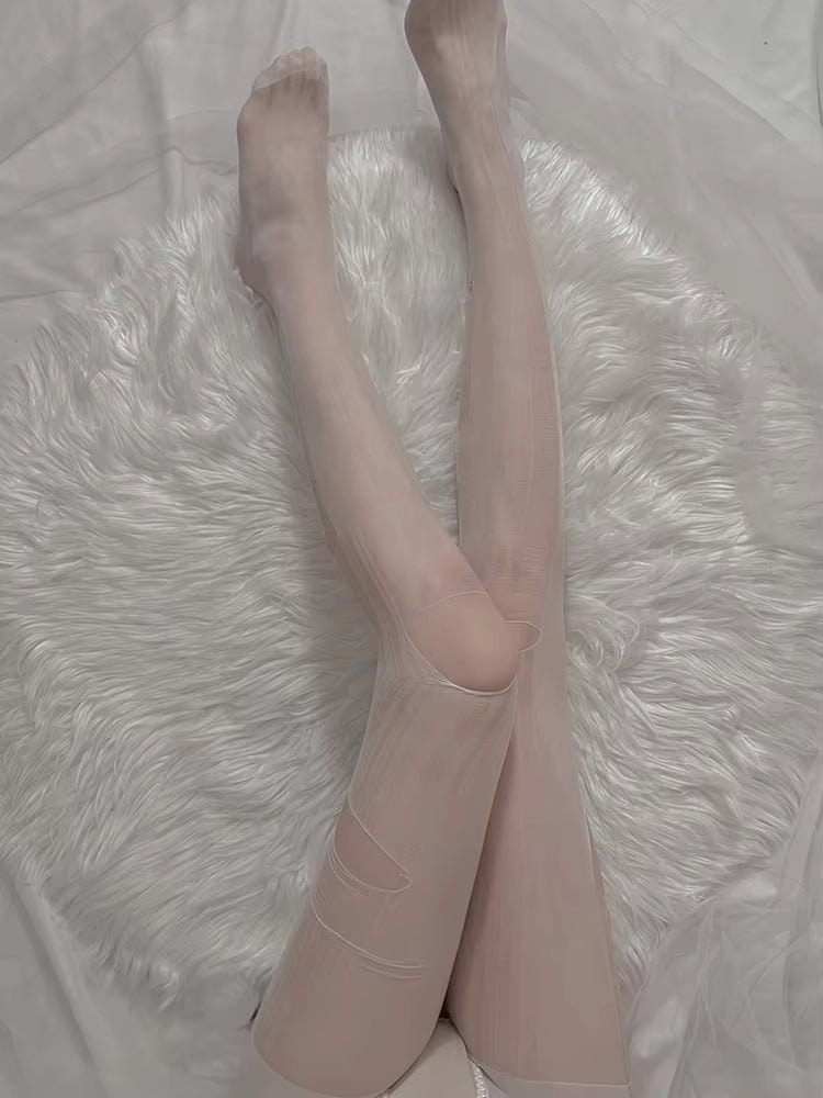 Sexy Slit Silk-Free Stockings Ultra-Thin Pantyhose With Holes for Women Unisex