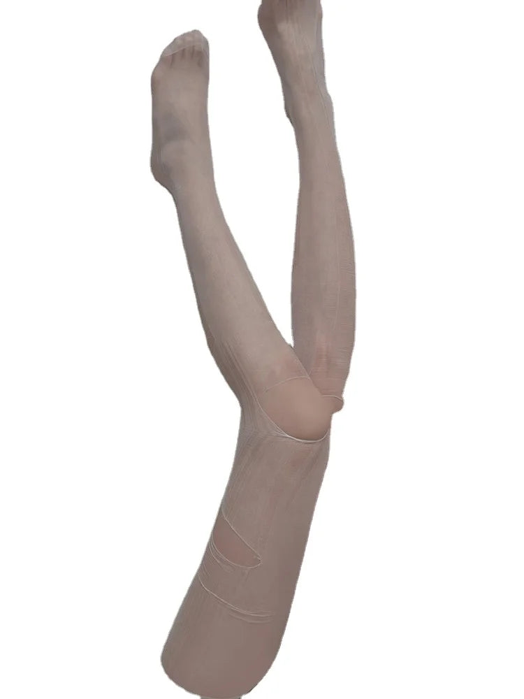 Sexy Slit Silk-Free Stockings Ultra-Thin Pantyhose With Holes for Women Unisex