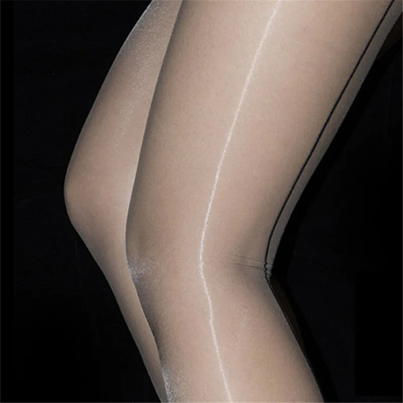 Women’s Oil-Glossy High-Waist Pantyhose: Cuban Heel Design with Control Top - SU