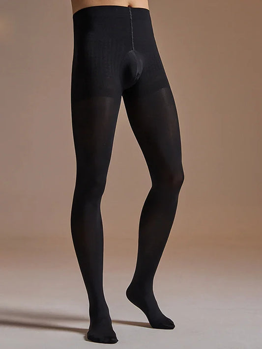 Men’s 200D Warm Leggings: Elastic Pantyhose with U-Pouch & Shiny Finish - SU