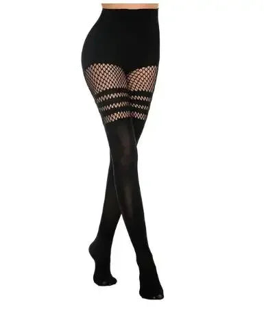 Women's Suspender-Accented Fishnet Pantyhose - SU