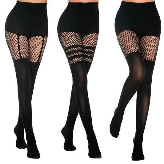 Women's Suspender-Accented Fishnet Pantyhose - SU