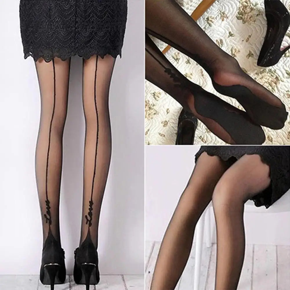 Women’s Plus Size Pantyhose: Elegant English Love Letter Tattoo Jacquard Leggings - SU