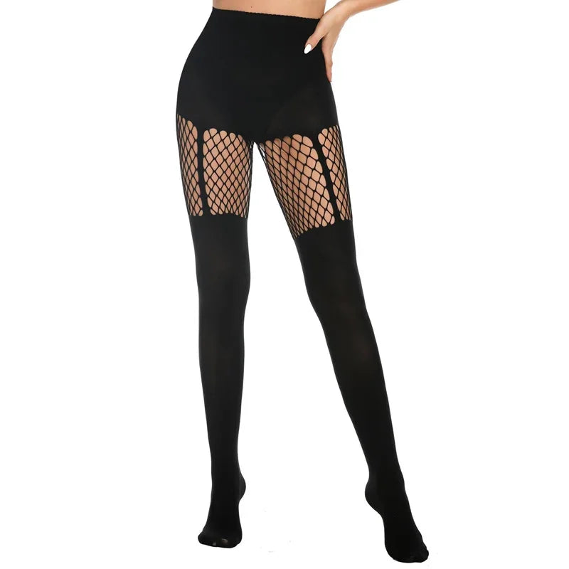 Women's Suspender-Accented Fishnet Pantyhose - SU