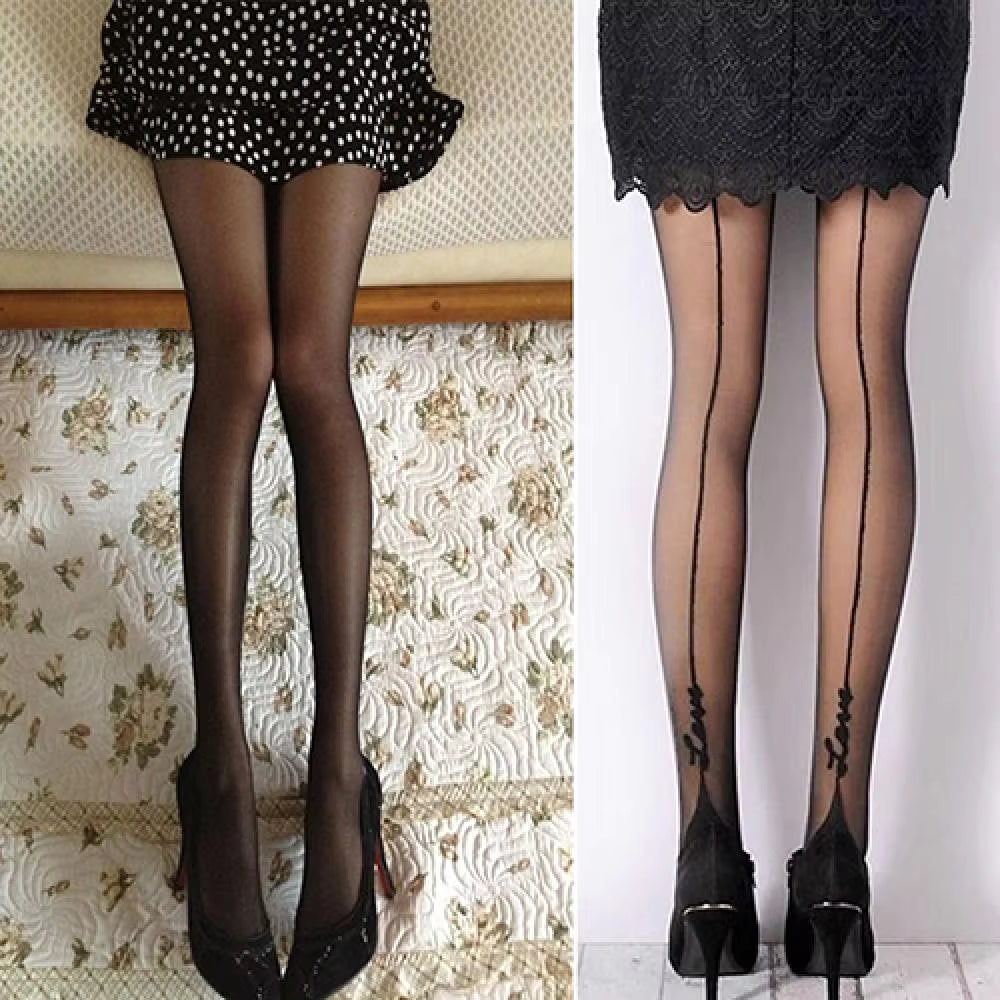 Women’s Plus Size Pantyhose: Elegant English Love Letter Tattoo Jacquard Leggings - SU