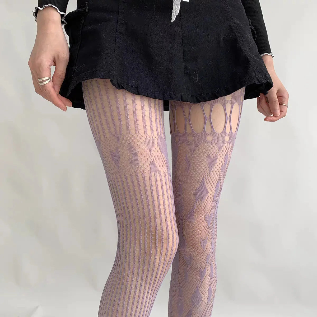 Elegant Women's Heart-Cutout Lace Mesh Fishnet Pantyhose - SU