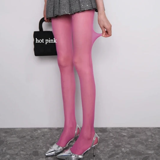 Elegant Hot Pink Sheer Thigh-High Bodystockings - SU
