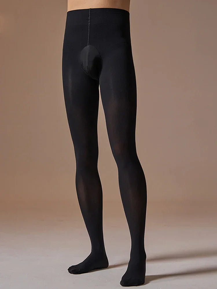 Men’s 200D Warm Leggings: Elastic Pantyhose with U-Pouch & Shiny Finish - SU