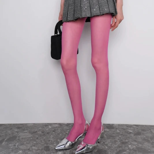 Elegant Hot Pink Sheer Thigh-High Bodystockings - SU