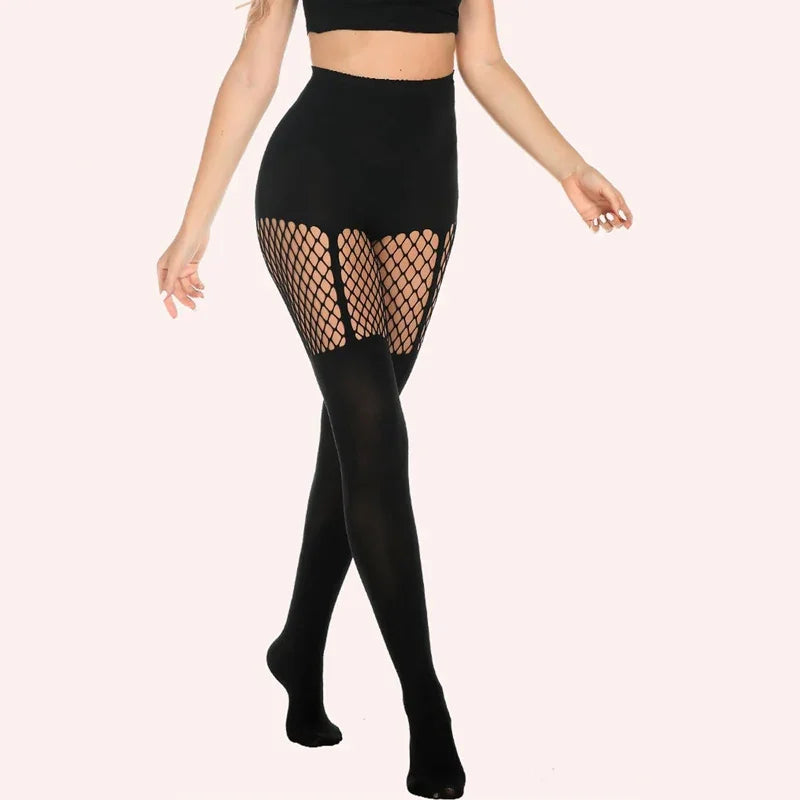 Women's Suspender-Accented Fishnet Pantyhose - SU