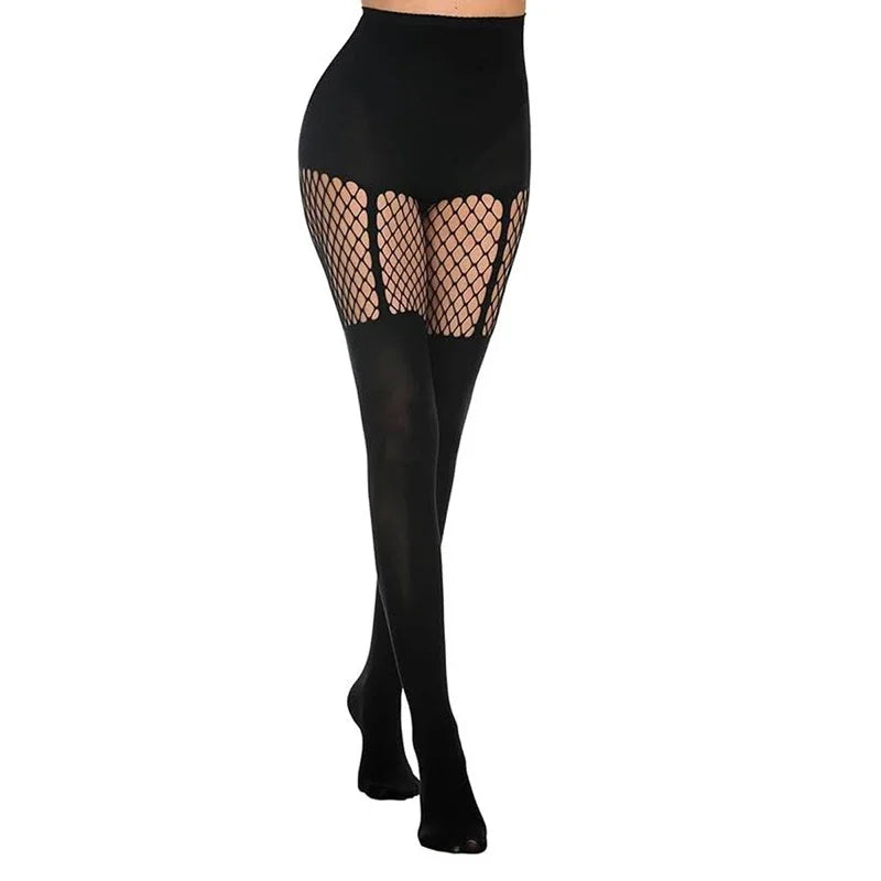 Women's Suspender-Accented Fishnet Pantyhose - SU