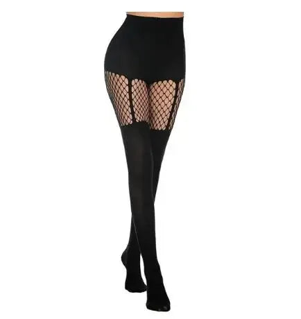 Women's Suspender-Accented Fishnet Pantyhose - SU
