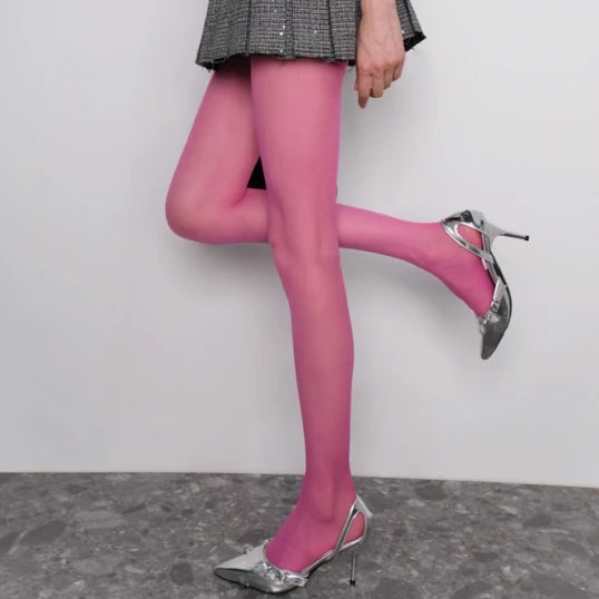 Elegant Hot Pink Sheer Thigh-High Bodystockings - SU