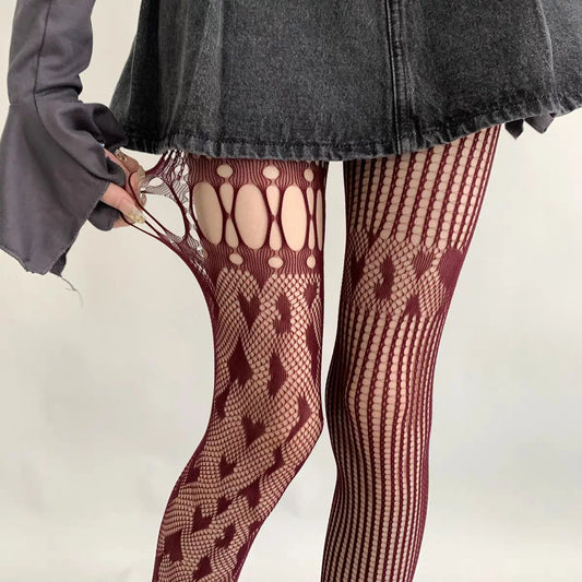 Elegant Women's Heart-Cutout Lace Mesh Fishnet Pantyhose - SU