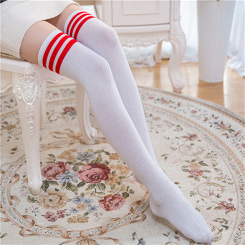 Striped Thigh-High Warm Cotton Stockings for Women