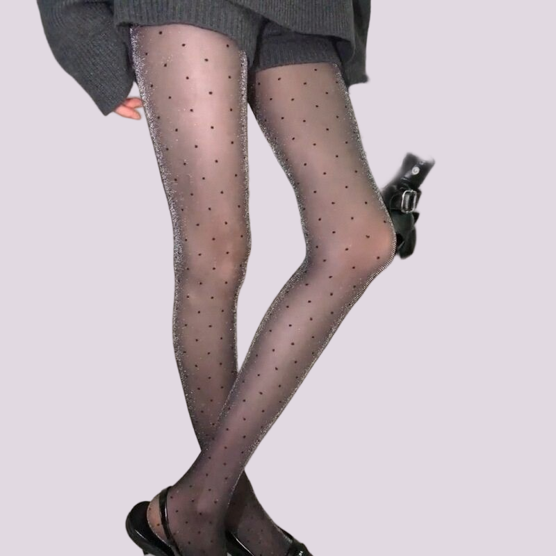 Shimmering Polka-Dot Full-Length Nylon Pantyhose