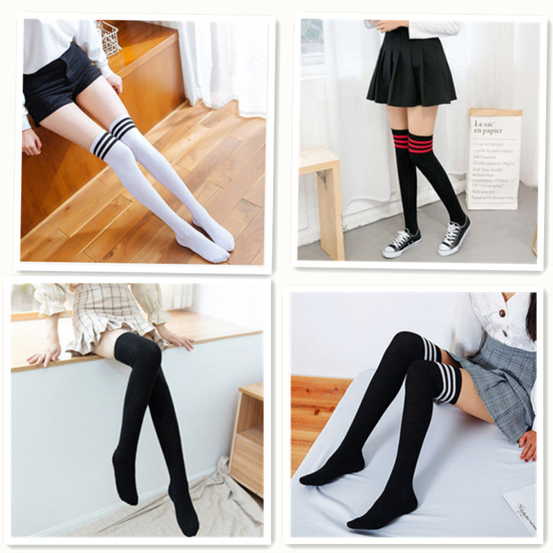 Striped Thigh-High Warm Cotton Stockings for Women