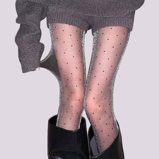 Shimmering Polka-Dot Full-Length Nylon Pantyhose