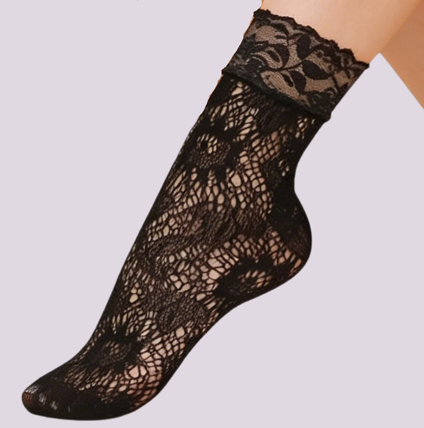 Plus-Size Ultra-Thin Nylon Mesh Fishnet Stockings (5-Pair Lace Ankle Set)
