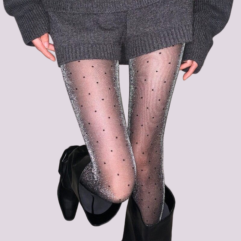 Shimmering Polka-Dot Full-Length Nylon Pantyhose