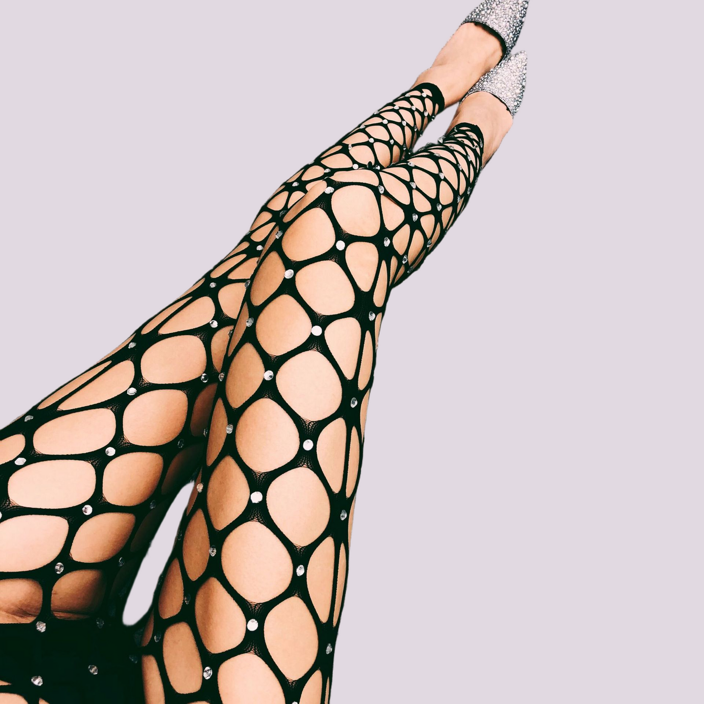 Sparkly Crystal-Studded Fishnet Tights