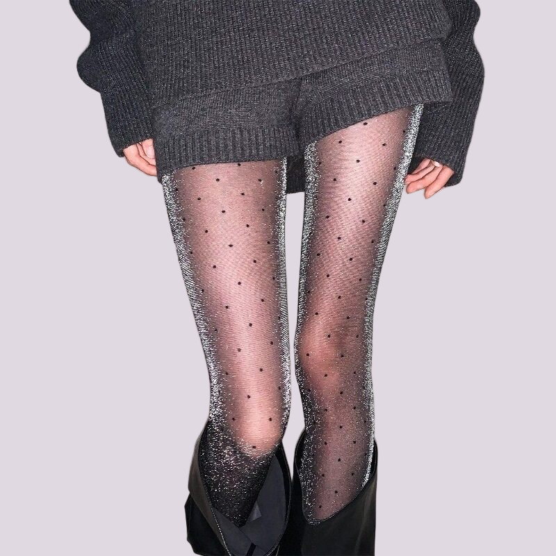 Shimmering Polka-Dot Full-Length Nylon Pantyhose