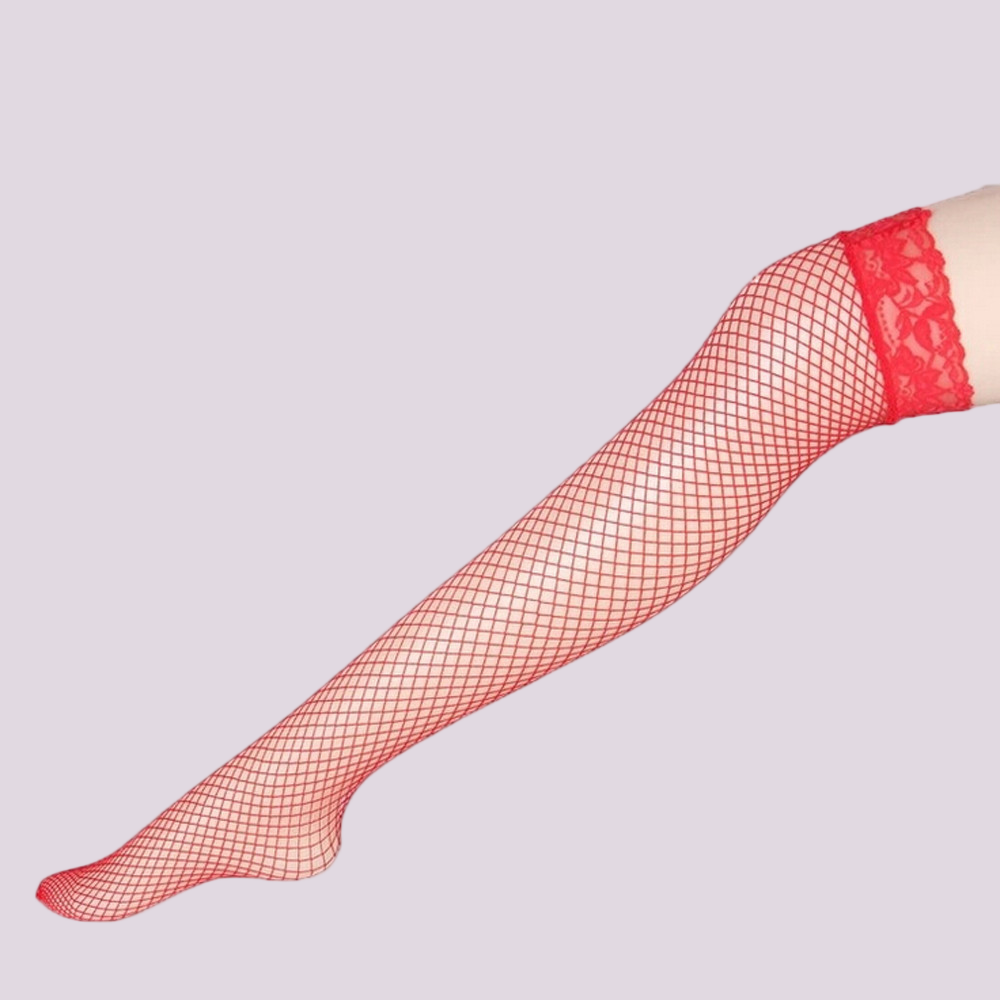 Lace-Trimmed Fishnet Thigh-High Stockings – Cute Girl Cosplay Style