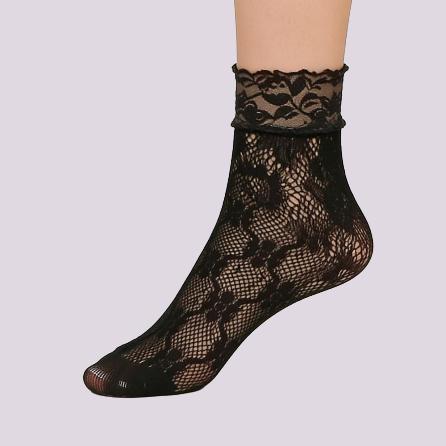 Plus-Size Ultra-Thin Nylon Mesh Fishnet Stockings (5-Pair Lace Ankle Set)