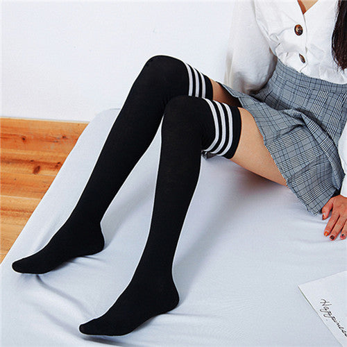 Striped Thigh-High Warm Cotton Stockings for Women