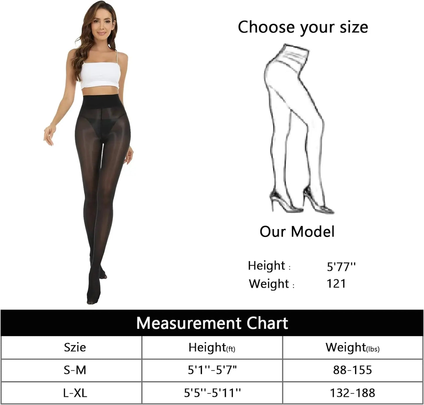 Women's High-Waist Sheer Tights - Silk Comfort, Oil Shimmery Nylons