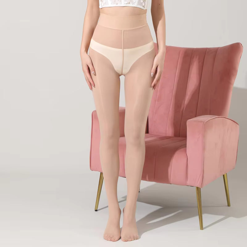 Women's High-Waist Sheer Tights - Silk Comfort, Oil Shimmery Nylons