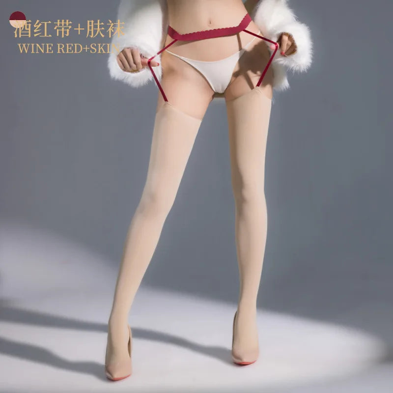 80D Velvet Warm Long-Tube Suspender One-Piece Stockings