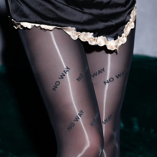 Women's Letter-Printed Pantyhose - Glossy Smooth, Thin Knitted